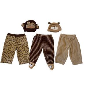 Lot of 5 Carters Monkey Dog Baby Hats Pajama Pants 6 Months